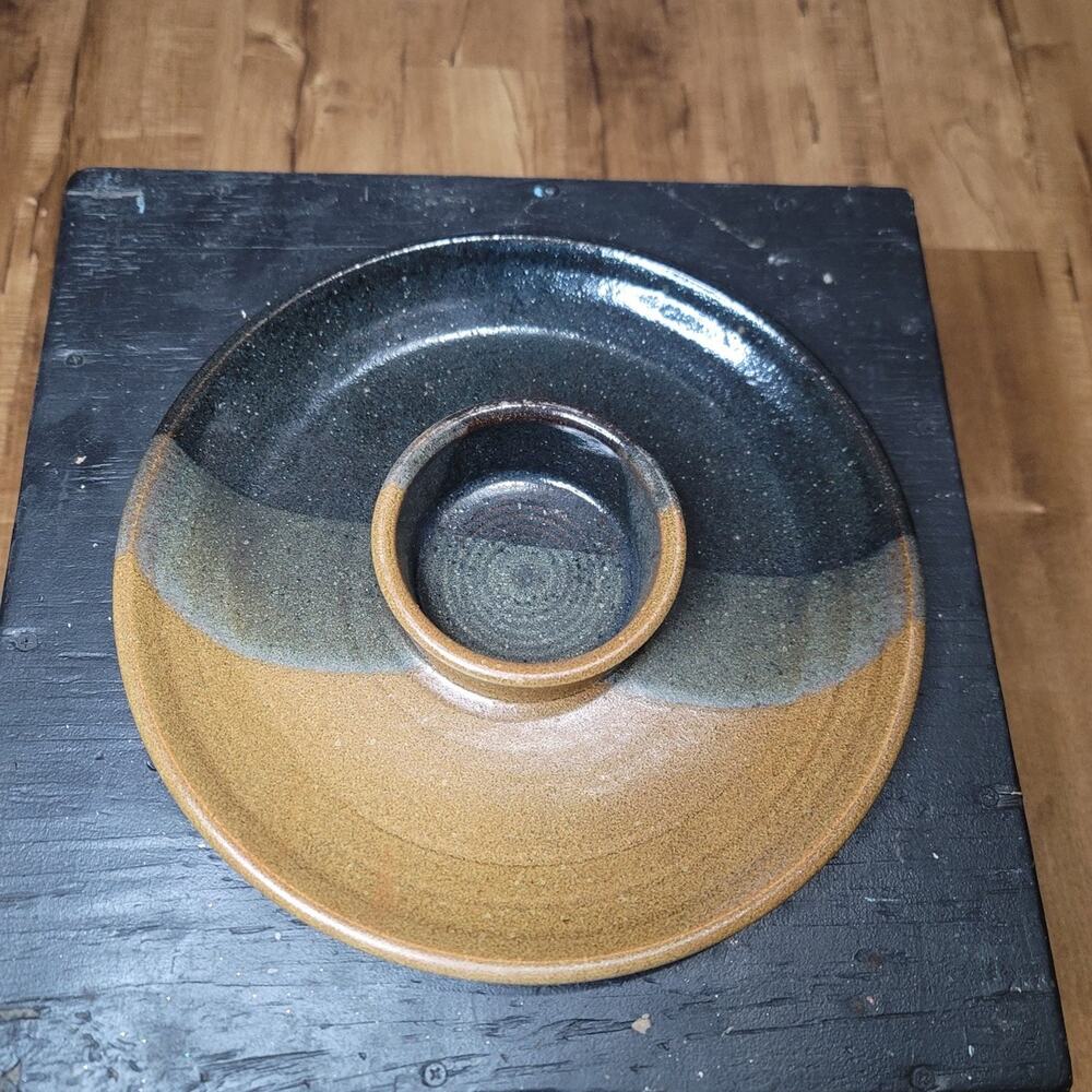 Vtg Handmade Pottery Ceramic Chip n Dip Tray - Picture 3 of 6